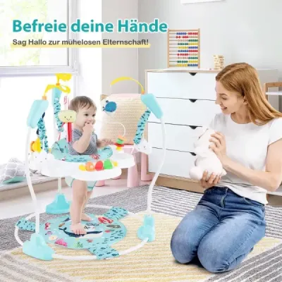 Dětské chodítko Baby Sky Jumperoo s nastavitelnou výškou a hračkami a hudebním boxem světle modré