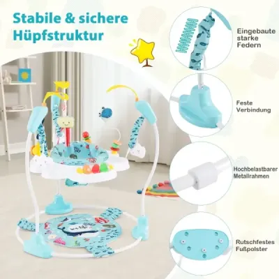 Dětské chodítko Baby Sky Jumperoo s nastavitelnou výškou a hračkami a hudebním boxem světle modré