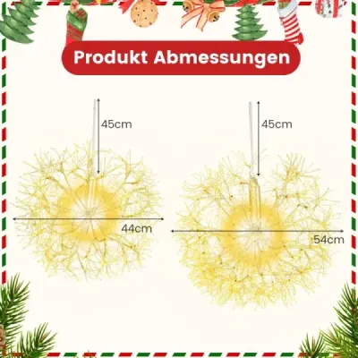 Leuchtkugel Weihnachten 2 Stück LED Kugeln Zum Hinhängen Weihnachtsbeleuchtung für außen und innen Gold