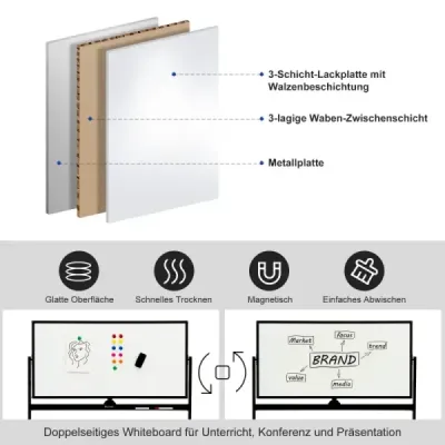 Oboustranná magnetická mobilní tabule mobilní pojízdná tabule pro kancelář černá