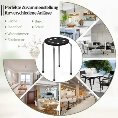 Balení 6 stohovatelných kovových stoliček s kovovým rámem ve tvaru X Kulatý sedák Černá barva