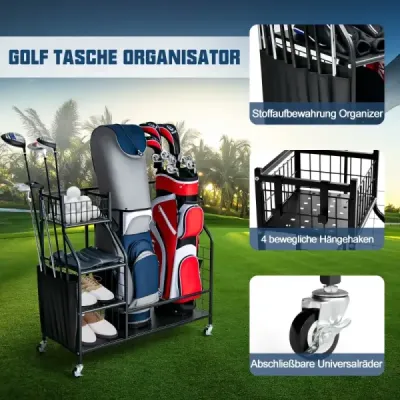 Stojan na golfové bagy do garáže Vozík na golfové vybavení Stojan na golfové bagy s držákem holí