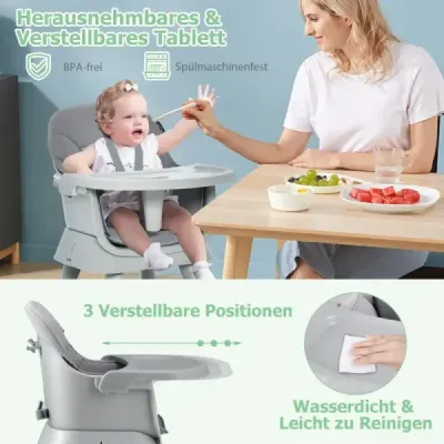 Dětská vysoká židle 6 v 1 Vysoká židle & jídelní židle & stůl na učení & stůl se stavebnicemi & dětská sedací souprava Šedá barva