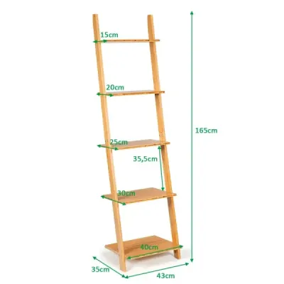 5úrovňový žebříkový regál z bambusu Úzký regál na knihy Stojící regál 43 x 35 x 165 cm Přírodní barva
