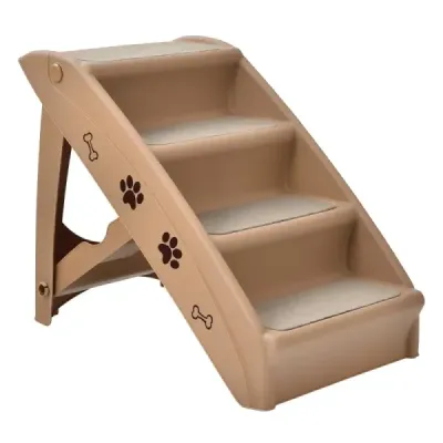 Schody pro domácí mazlíčky se 4 stupni Přenosný žebřík na lezení Bezpečná rampa pro psy 62,5 x 38 x 49 cm Hnědá barva