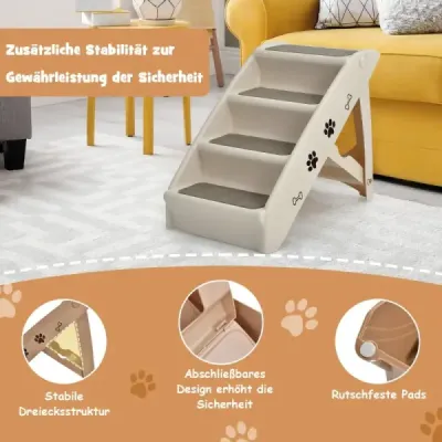 Schody pro domácí mazlíčky se 4 stupni Přenosný žebřík na lezení Bezpečná rampa pro psy 62,5 x 38 x 49 cm Hnědá barva