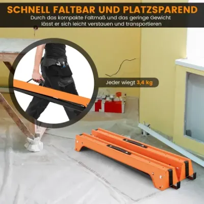Balení 2 skládacích držáků na pily kompaktní sada stojanů na elektrické nářadí oranžová