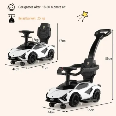 3 v 1 Lamborghini pojízdné auto s předními světly a světlomety Hudba a bílý úložný prostor