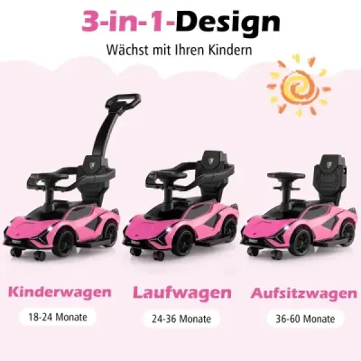 3 v 1 Lamborghini pojízdné auto s předními světly a světlomety Hudba a růžové úložiště
