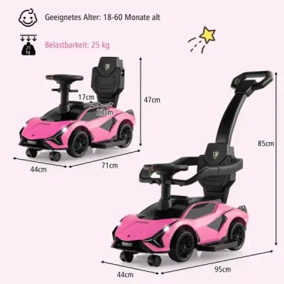 3 v 1 Lamborghini pojízdné auto s předními světly a světlomety Hudba a růžové úložiště