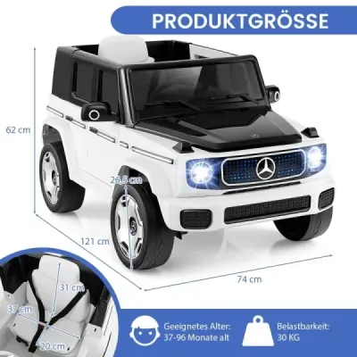 Dětské elektrické autíčko Mercedes-Benz s dálkovým ovládáním 2.4G Přední světlo 12V elektrické autíčko bílé barvy