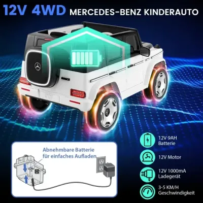 Dětské elektrické autíčko Mercedes-Benz s dálkovým ovládáním 2.4G Přední světlo 12V elektrické autíčko bílé barvy