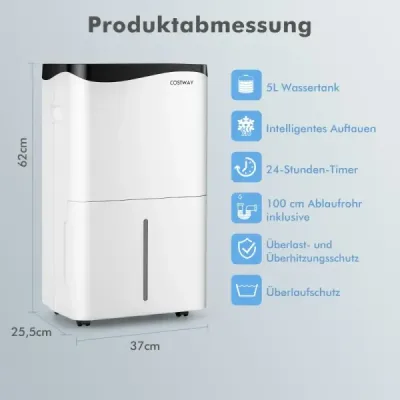 Odvlhčovač vzduchu Pokojový odvlhčovač vzduchu Mobilní odvlhčovač vzduchu elektrický Odvlhčovač vzduchu 25L/24h Velikost místnosti cca 60m²