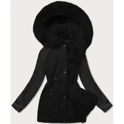 Dámská parka s džínovými rukávy Way Mode black-black (WD202301)