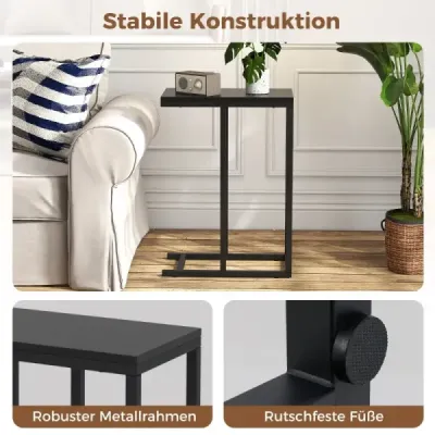 Odkládací stolek ve tvaru C s kovovým rámem Konferenční stolek do obývacího pokoje 45,5 x 25,5 x 64 cm Černá barva