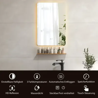 Koupelnové zrcadlo LED s osvětlením, dotykovým spínačem a paměťovou funkcí Nástěnné zrcadlo 70 x 50 cm