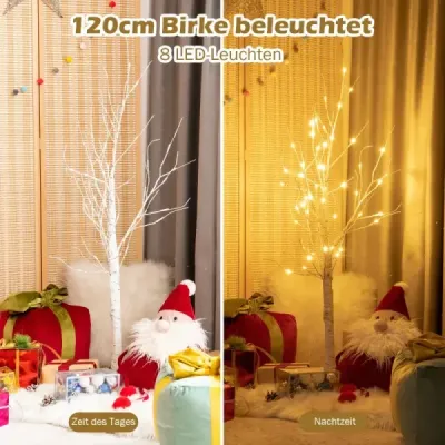 120 cm osvětlená umělá bříza se 48 teplými bílými LED světly bílá