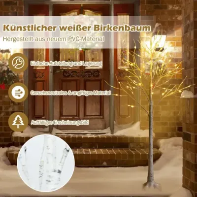150 cm LED Lichterbaum Birkenbaum mit Warmweißen LED-Leuchten Weiß