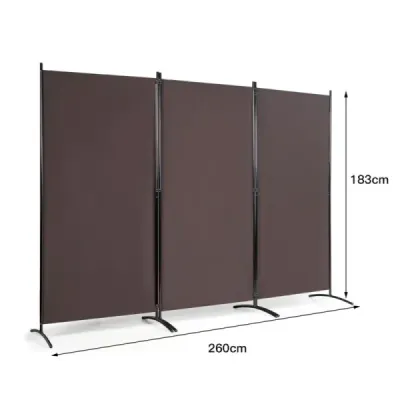 Třípanelová přepážka s robustními závěsy a ocelovou základnou Volně stojící zástěna na ochranu soukromí 260x 183 cm Káva