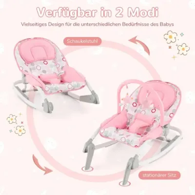 Dětské hopsadlo 2 v 1 skládací přenosná dětská houpačka s 3stupňovým nastavitelným opěradlem Růžová