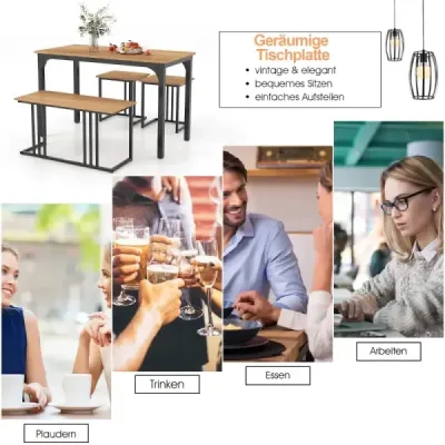 Jídelní stůl s lavicí a 2 stoličkami sada 4ks kuchyňský stůl industriální jídelní set do kuchyně 120 x 60 x 75 cm přírodní