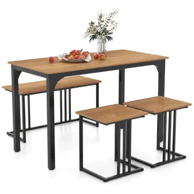Jídelní stůl s lavicí a 2 stoličkami sada 4ks kuchyňský stůl industriální jídelní set do kuchyně 120 x 60 x 75 cm přírodní