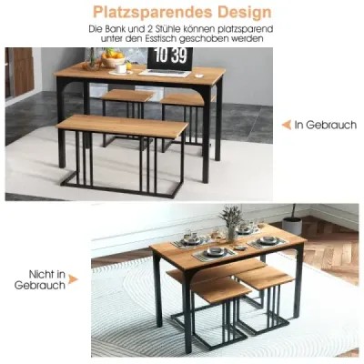 Jídelní stůl s lavicí a 2 stoličkami sada 4ks kuchyňský stůl industriální jídelní set do kuchyně 120 x 60 x 75 cm přírodní