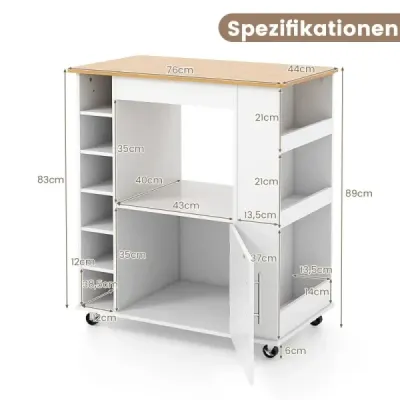 Kuchyňský ostrůvek s úložným prostorem a držákem na ručníky Bambusová horní část Stojan na víno Bílý
