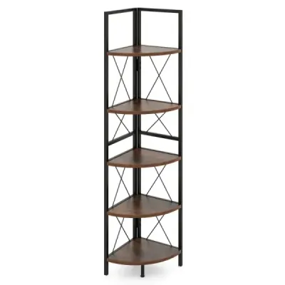 Rohový regál s 5 úrovněmi 160 cm vysoký Regál na knihy Dřevěný stojící regál s kovovým rámem Vintage Rohový regál s 5 úrovněmi 160 cm vysoký Regál na knihy Dřevěný stojící regál s kovovým rámem Vintage