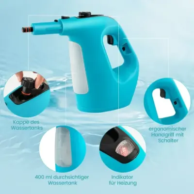 1500W parní čistič s nádrží o objemu 400 ML Teplota až 125 ℃ Ruční parní čistič modrý