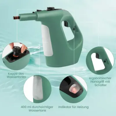 1500W parní čistič s nádrží o objemu 400 ML Teplota až 125 ℃ Ruční parní čistič Zelený