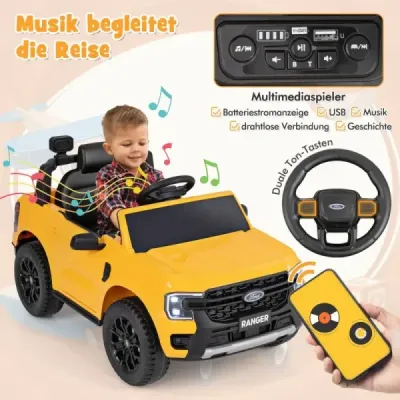 Dětské elektrické autíčko Ford 12V Dětské elektrické autíčko s dálkovým ovládáním a úložným košem a USB a hudbou Žlutá barva