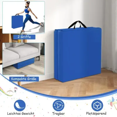 Skládací měkká podložka se 2 držadly Protiskluzová podložka do tělocvičny 180 x 60 x 5 cm námořnická modrá