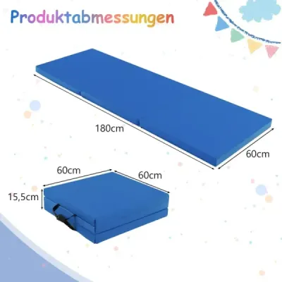 Skládací měkká podložka se 2 držadly Protiskluzová podložka do tělocvičny 180 x 60 x 5 cm námořnická modrá