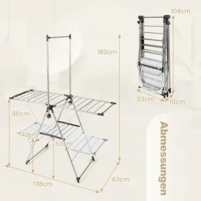 Skládací kůň na prádlo Dvoustupňový sušák na prádlo Výsuvný sušicí stojan Věž na prádlo pro vnitřní a venkovní použití