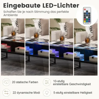 LED konferenční stolek s mramorovým vzhledem nastavitelné barvy světla stůl do obývacího pokoje černý