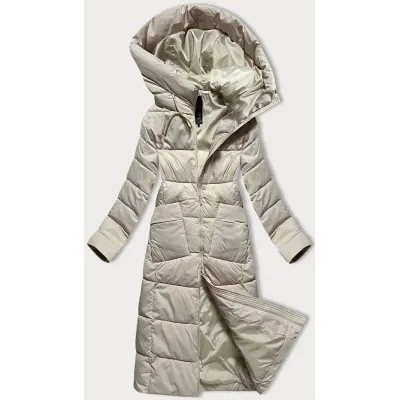 Dámská prošívaná dlouhá zimní bunda Libland light beige (7767) Dámská prošívaná dlouhá zimní bunda Libland light beige (7767)