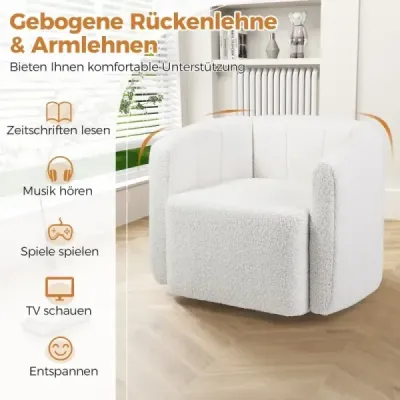 Polohovatelné otočné křeslo se širokým sedákem a kovovou podnoží otočnou o 360° 83 x 70 x 65 cm Bílé