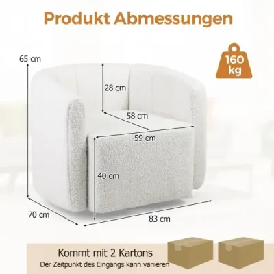 Polohovatelné otočné křeslo se širokým sedákem a kovovou podnoží otočnou o 360° 83 x 70 x 65 cm Bílé
