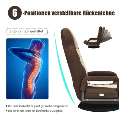 Nastavitelná 6polohová podlahová židle Podlahová židle s otočnou základnou 61-87 x 55 x 75 cm Obojí + hnědá barva