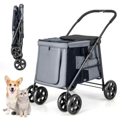 Kočárek pro psy Kočárek pro psy skládací do 40 kg Vozík pro psy s polštářem 106 x 63 x 103 cm Šedý