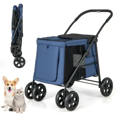 Kočárek pro psy Kočárek pro psy skládací do 40 kg Vozík pro psy s polštářem 106 x 63 x 103 cm Modrý