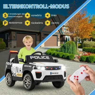 Dětské elektrické autíčko policie 12V Elektrické dětské autíčko na dálkové ovládání Elektrické autíčko pro děti od 3 let Bílá barva