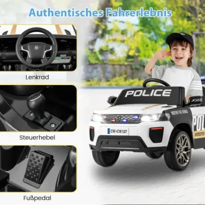 Dětské elektrické autíčko policie 12V Elektrické dětské autíčko na dálkové ovládání Elektrické autíčko pro děti od 3 let Bílá barva