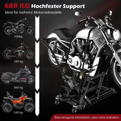 Zvedák na motorku do 680 kg 3stupňový výškově nastavitelný hydraulický zvedák na motorku černý