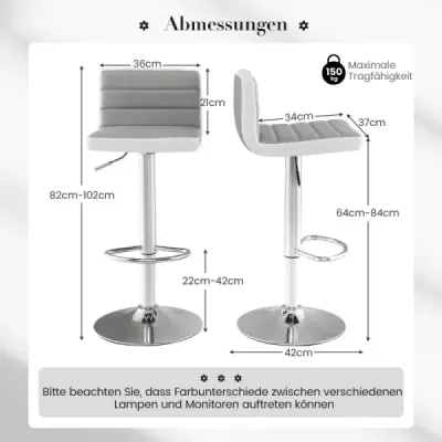 Sada 2 barových stoliček 82-102 cm Výškově nastavitelné otočné barové stoličky Kuchyňská stolička Sedací stolička