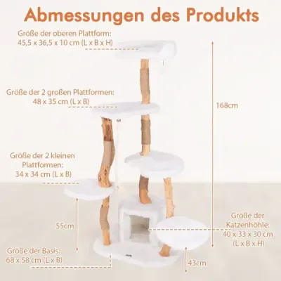 168 cm Holz Kratzbaum mit Plattformen & Höhle & Kratzsäulen & Sisalseil Katzenbaum 168 cm Holz Kratzbaum mit Plattformen & Höhle & Kratzsäulen & Sisalseil Katzenbaum