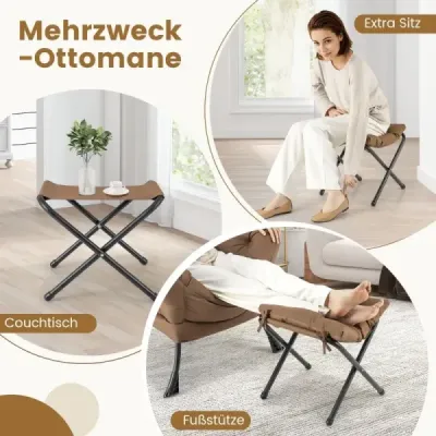 Křeslo s taburetem a područkami a boční kapsou a podnožkou Křeslo Recliner Wing Chair Brown