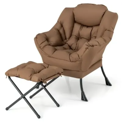 Křeslo s taburetem a područkami a boční kapsou a podnožkou Křeslo Recliner Wing Chair Brown