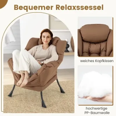 Křeslo s taburetem a područkami a boční kapsou a podnožkou Křeslo Recliner Wing Chair Brown